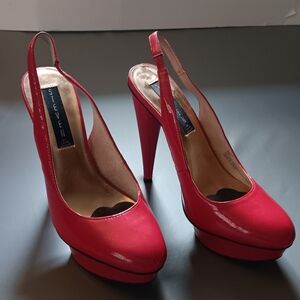 STEVEN By Steven Madden Red Leather Stiletto Platform Slingback Shoes 8M